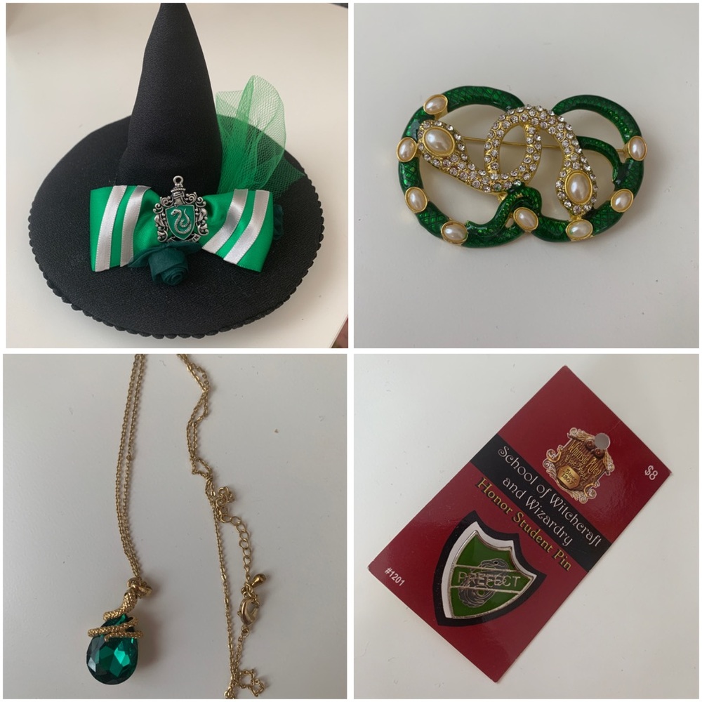 Harry Potter slytherin accessory set necklace pin hat